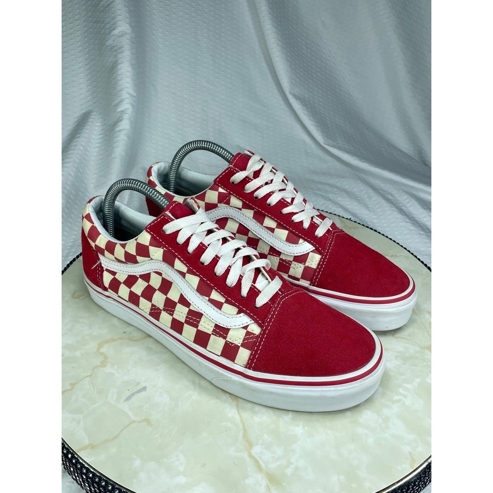 Vans Old Skool Checkerboard Skater Sneakers Women 9.5 Red Suede Streetwear Shoes